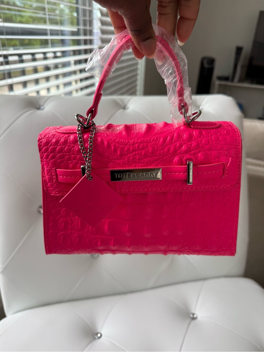 Tote & Carry Hot Pink Croc-Embossed Top Handle Crossbody